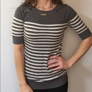 Grey and White Striped Sweater
